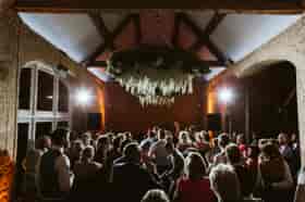 The dancefloor packed with wedding guests for the first dance. Image: David Hughes Photography